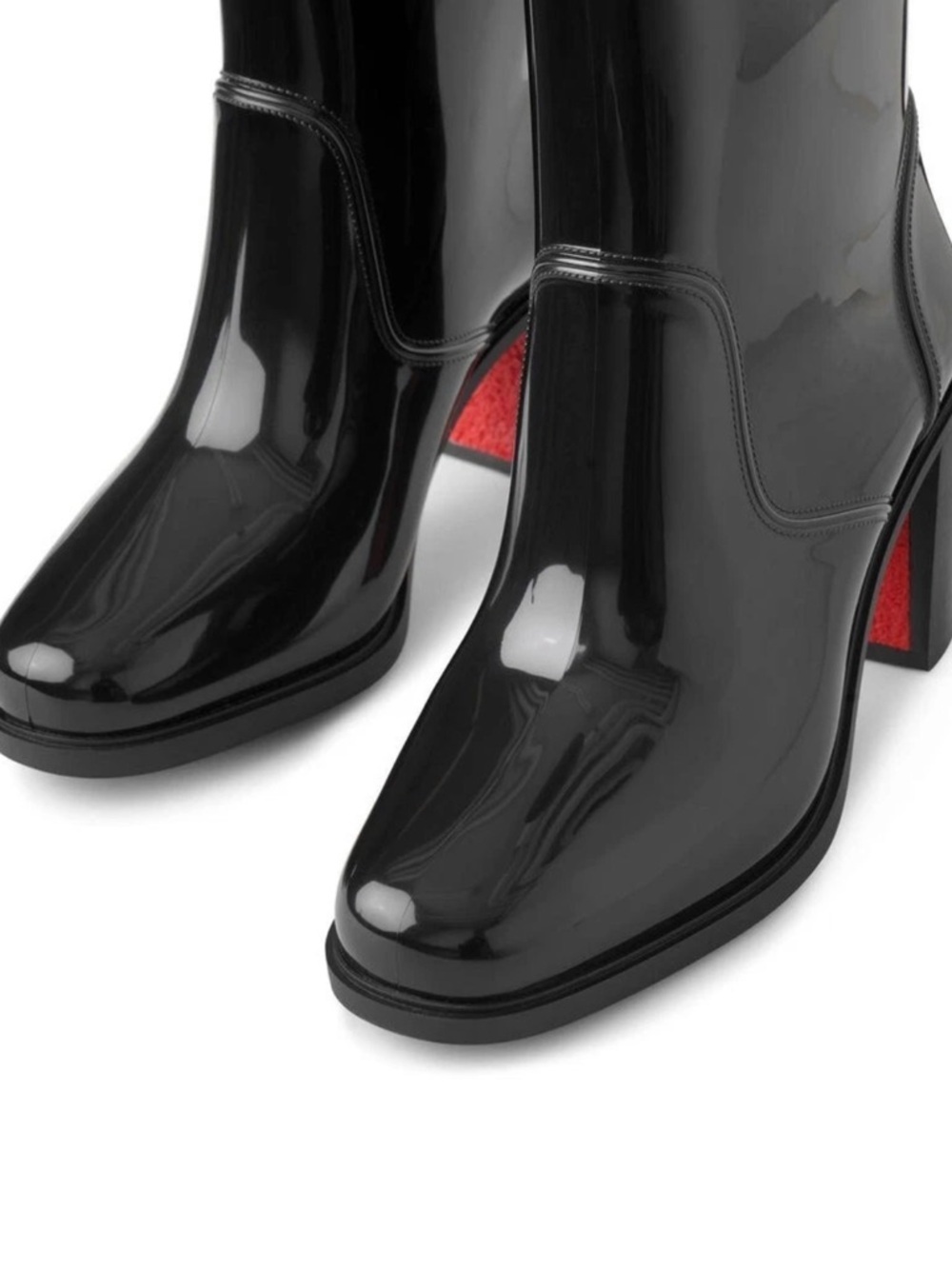 New Christian Louboutin Loubirain Platform Rain Boots Heels Black 38 Rubber - Picture 13 of 13